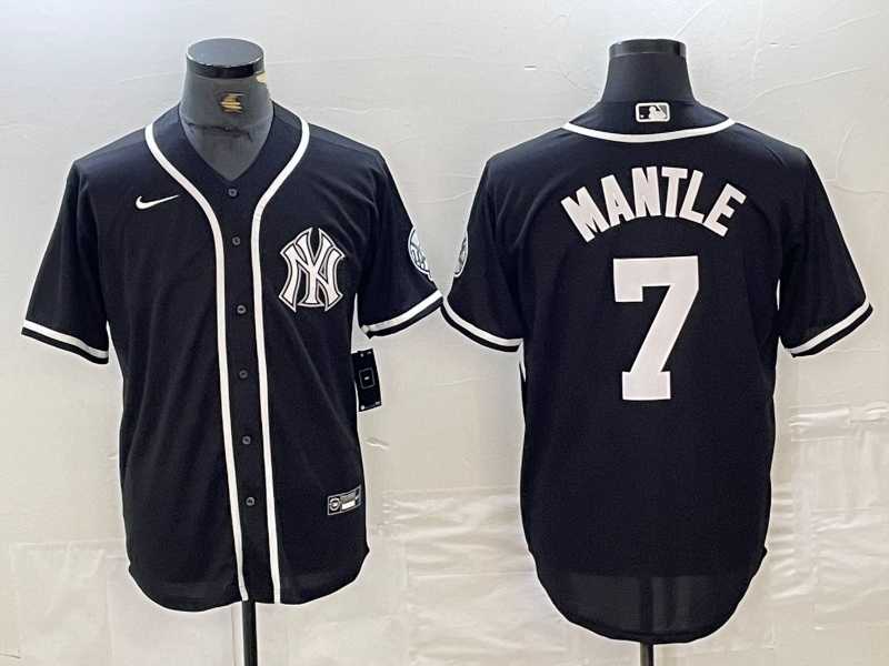Men's New York Yankees #7 Mickey Mantle Black White Cool Base Stitched Jersey
